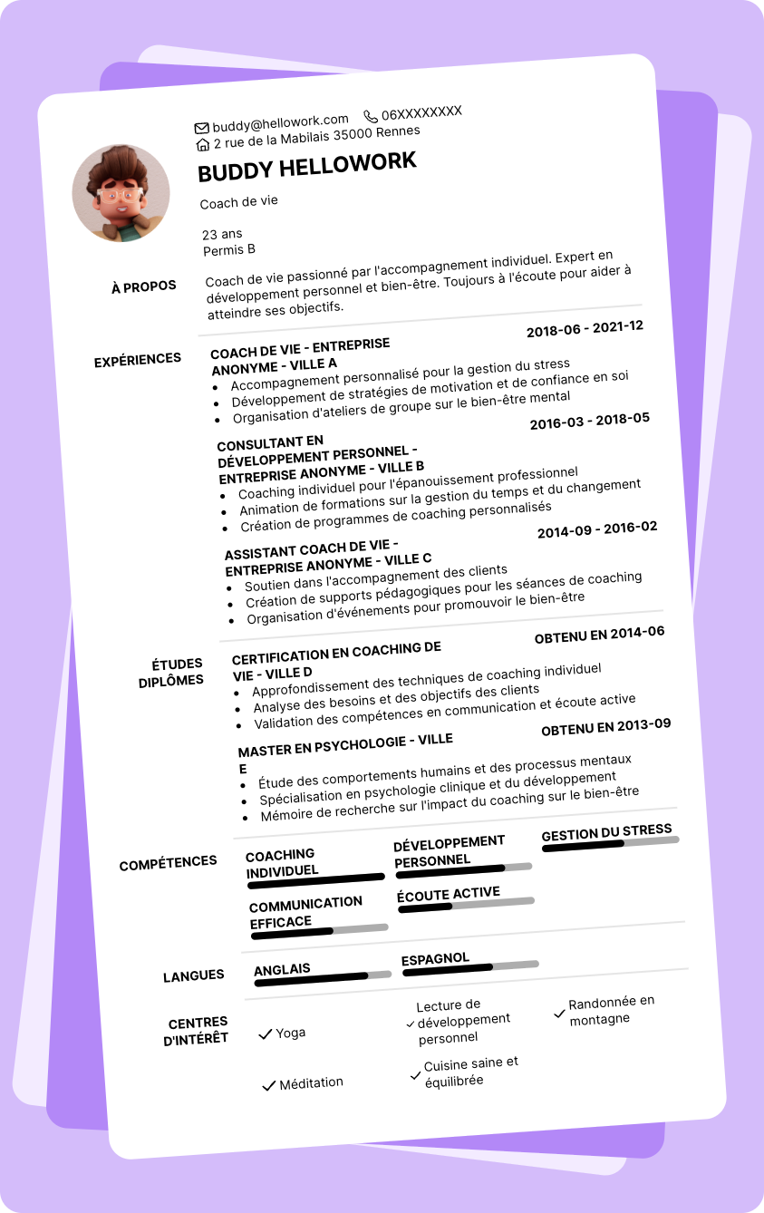 Exemple CV Coach de vie