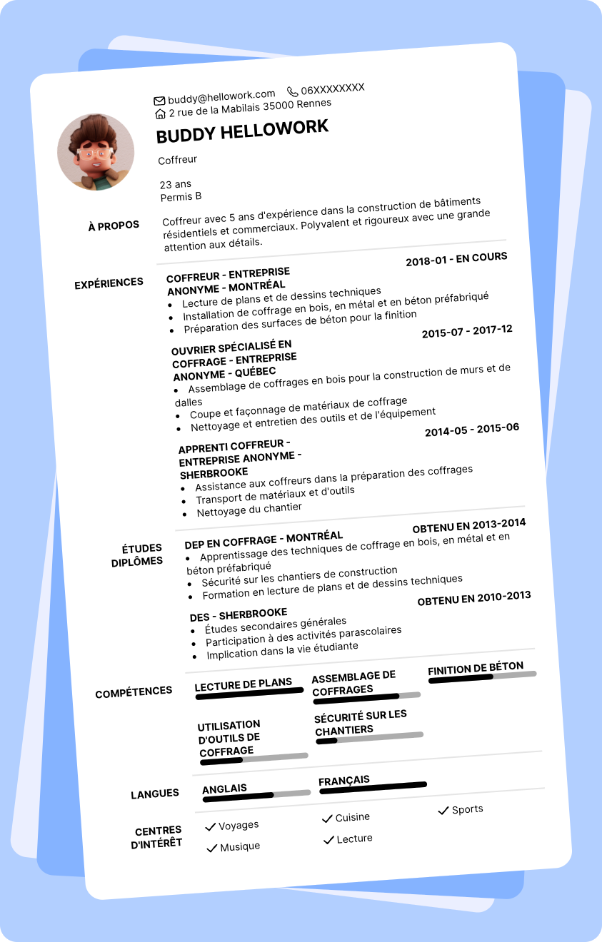 Modèle CV Coffreur bancheur Exemple CV Coffreur bancheur