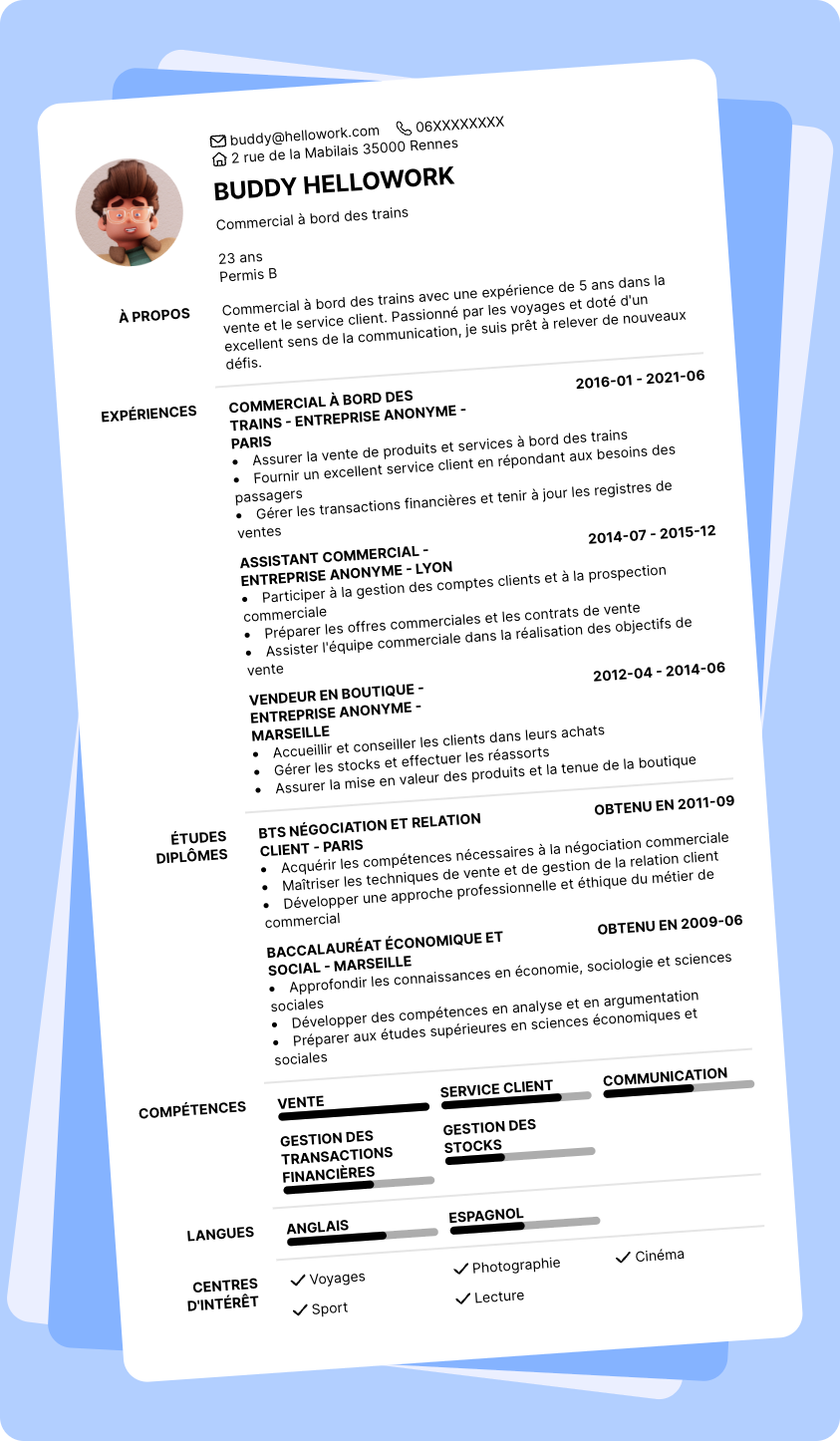 Exemple CV Commercial de bord