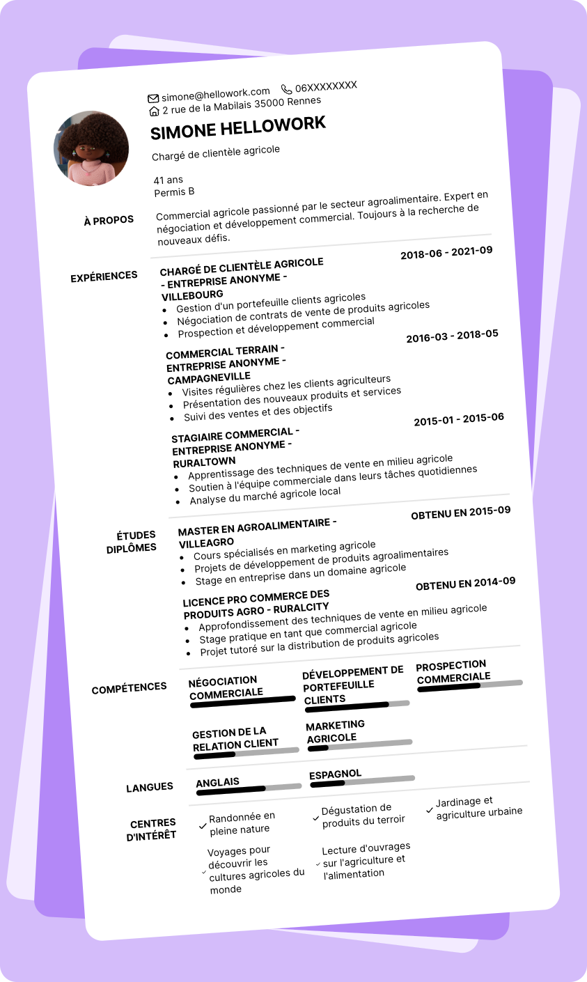 Exemple CV Commercial agricole