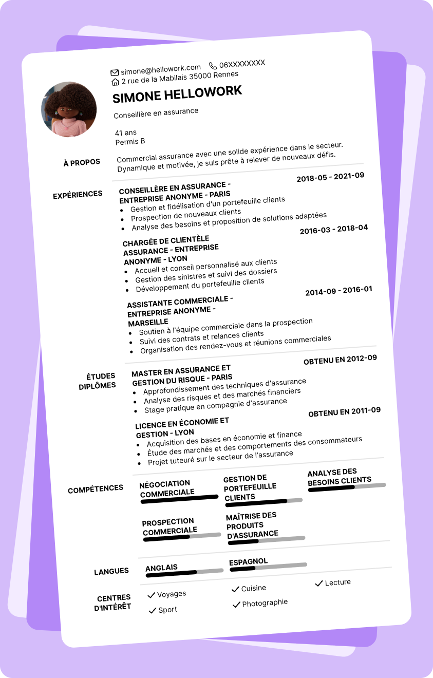 Exemple CV Commercial assurance