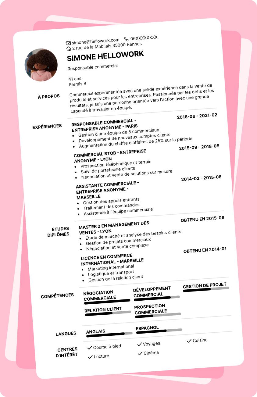 Exemple CV Commercial B to B