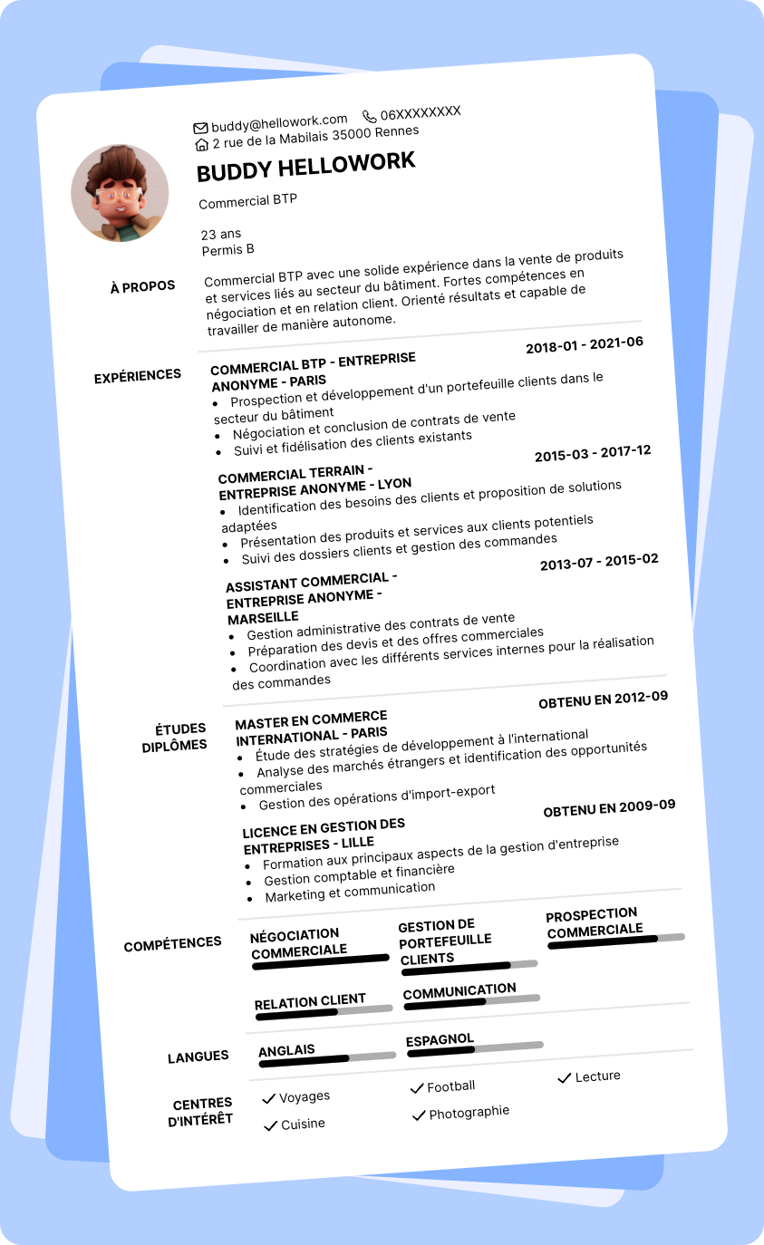 Exemple CV Commercial BTP
