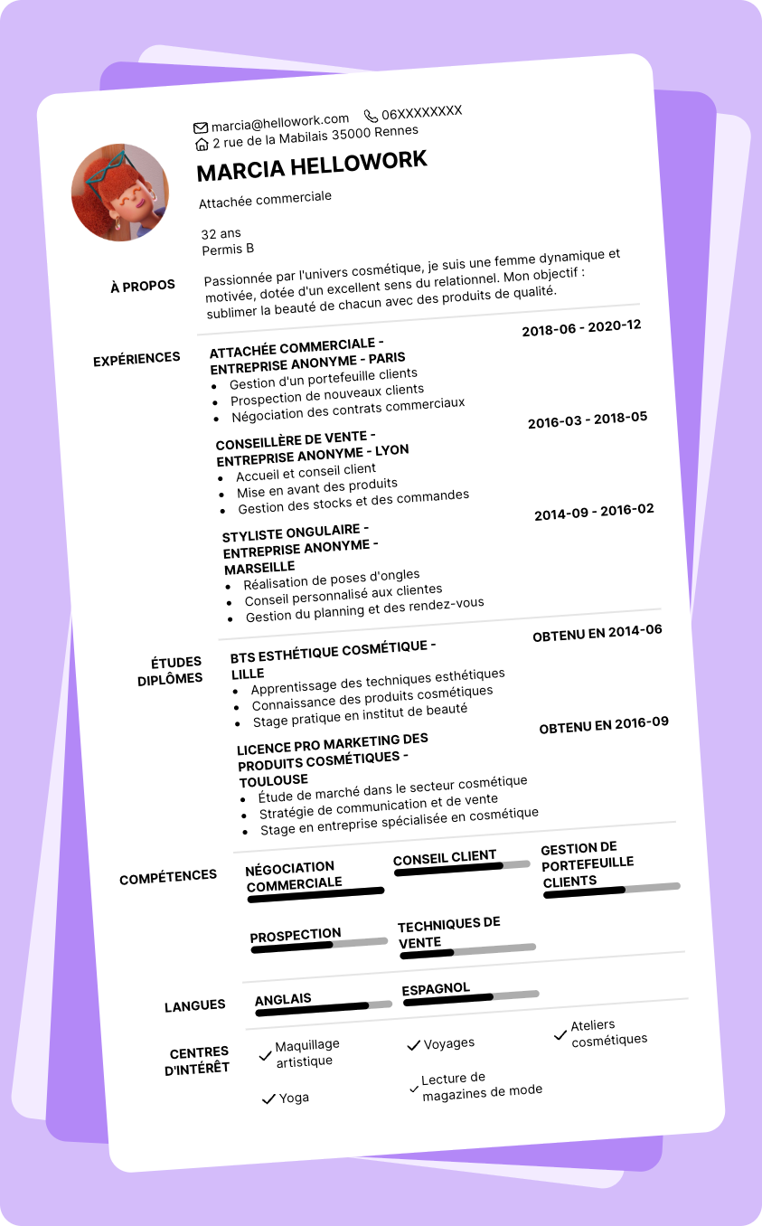 Exemple CV Commercial cosmétique