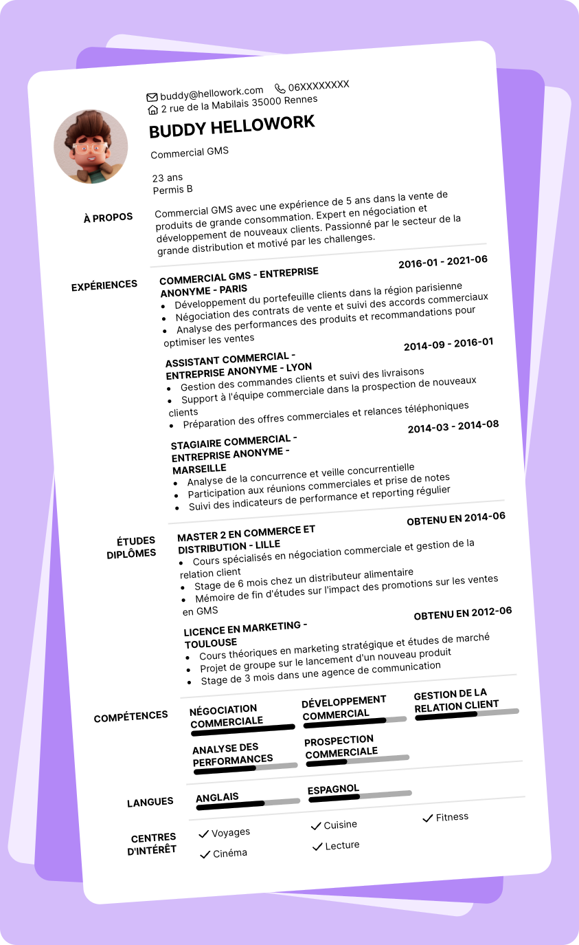 Exemple CV Commercial GMS