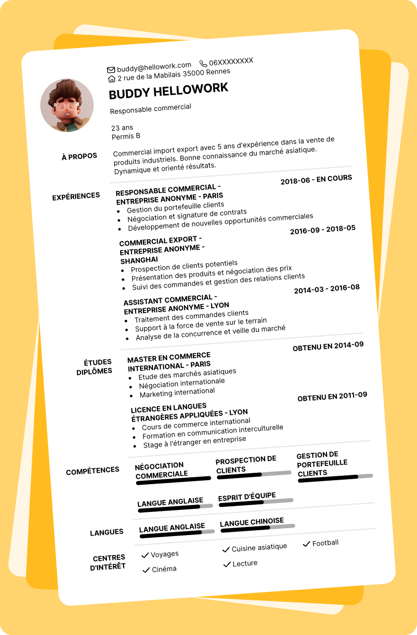 Exemple CV Commercial export