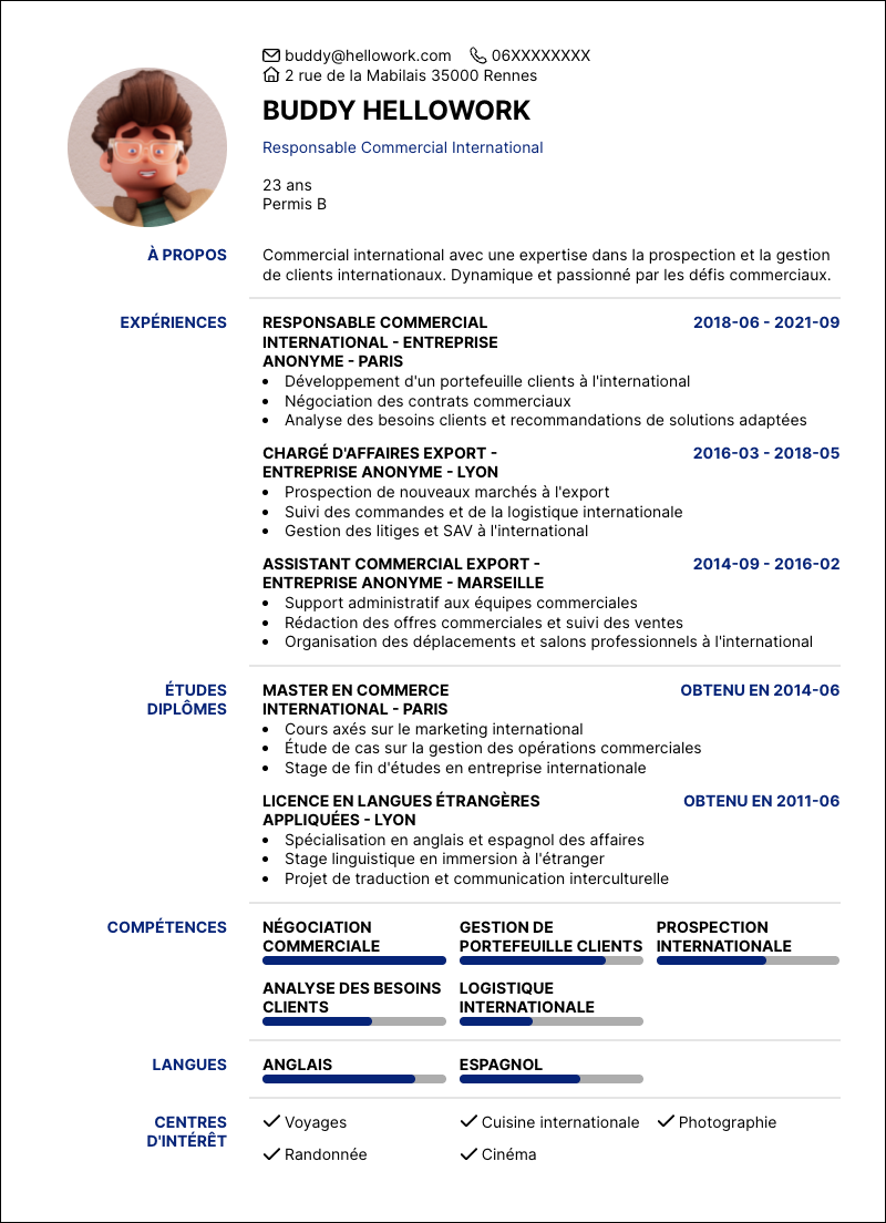 Modèle CV Commercial international Exemple CV Commercial international