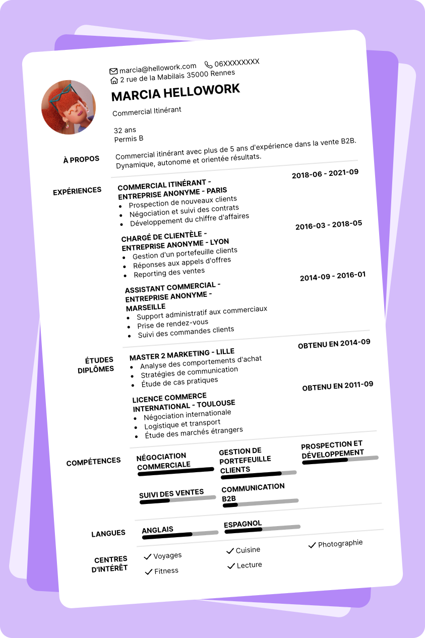Exemple CV Commercial itinérant