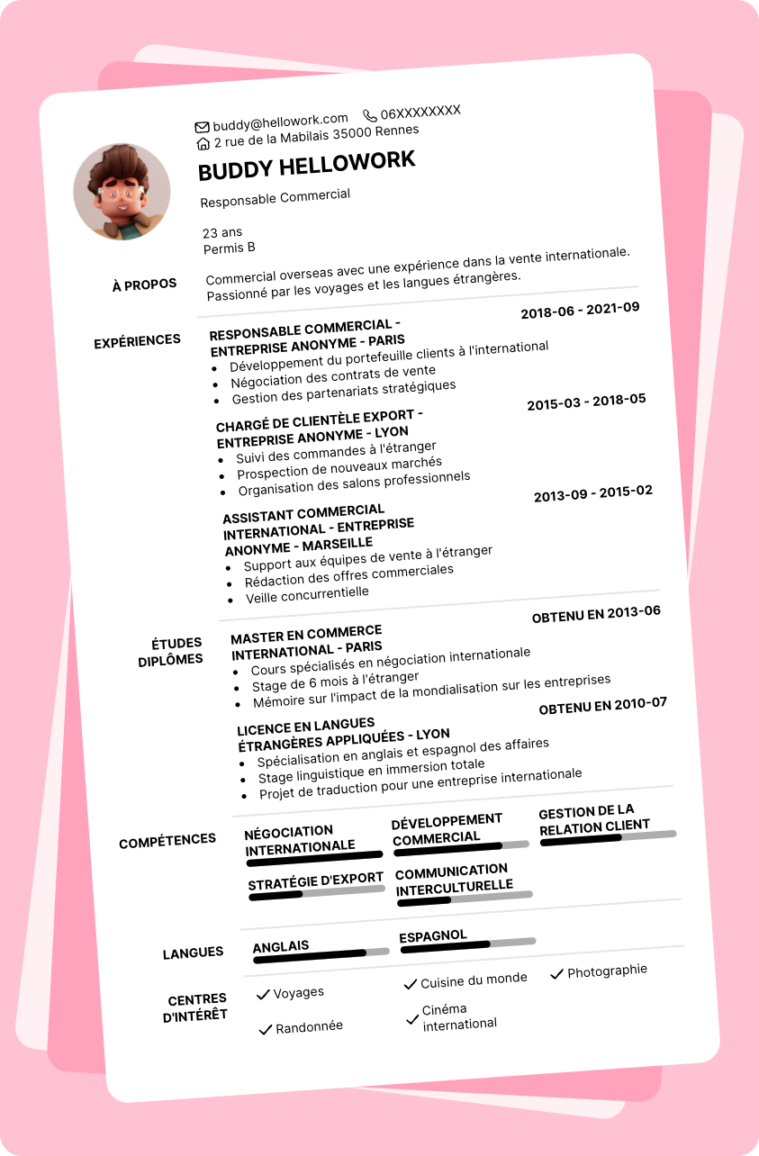 Exemple CV Commercial overseas
