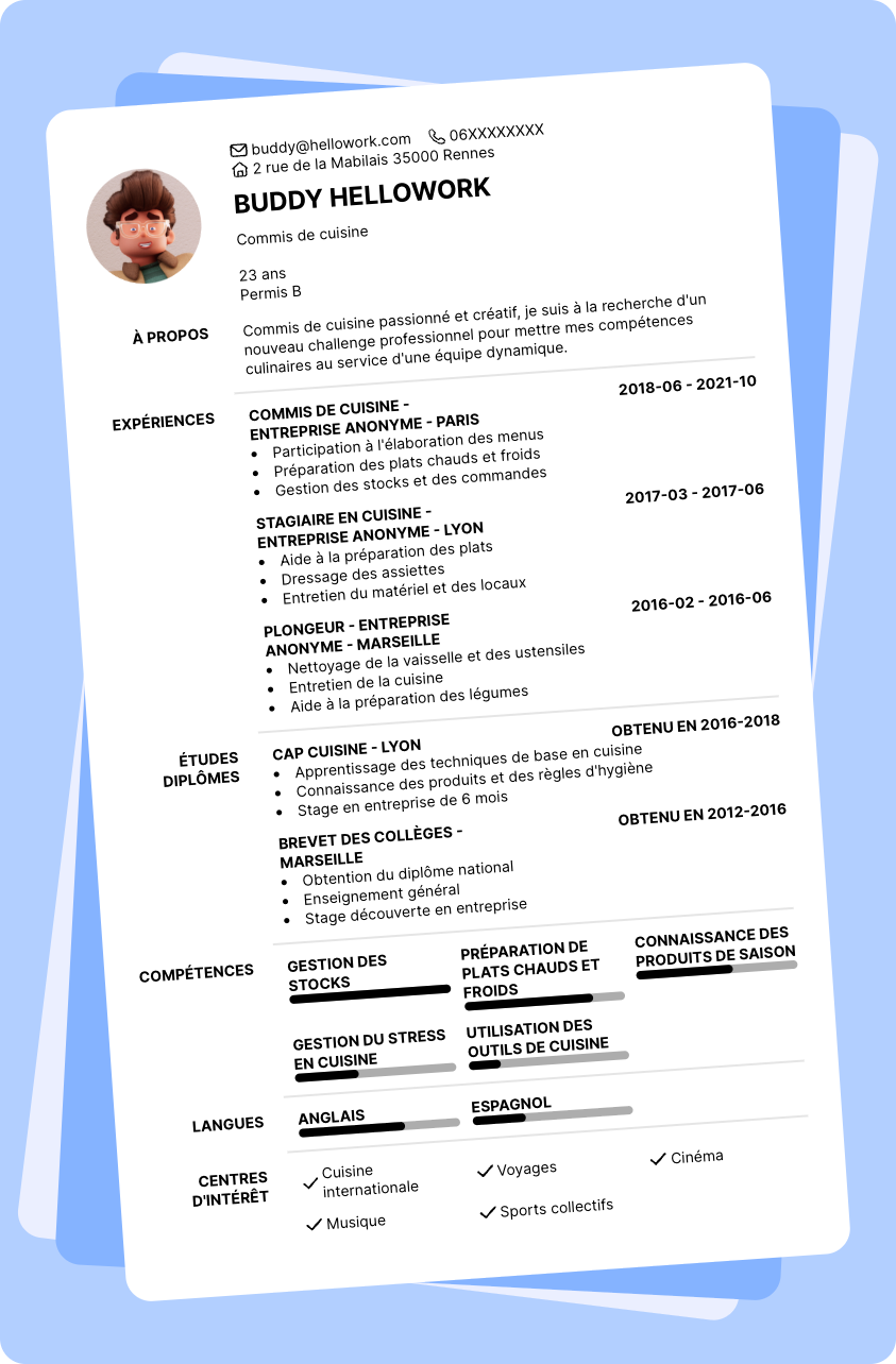 Modèle CV Commis de cuisine Exemple CV Commis de cuisine