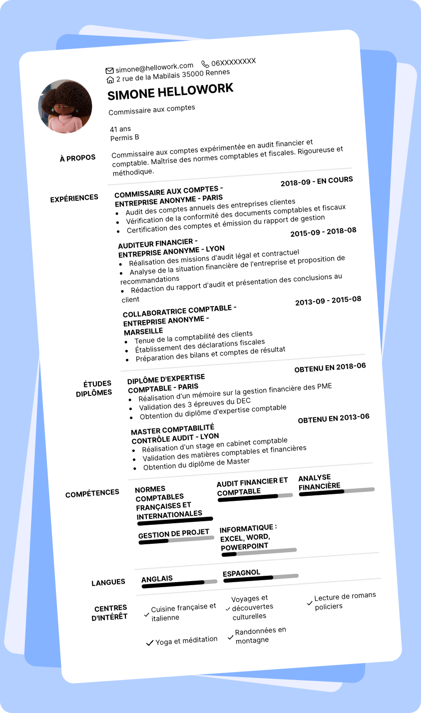 Modèle CV Commissaire aux comptes Exemple CV Commissaire aux comptes