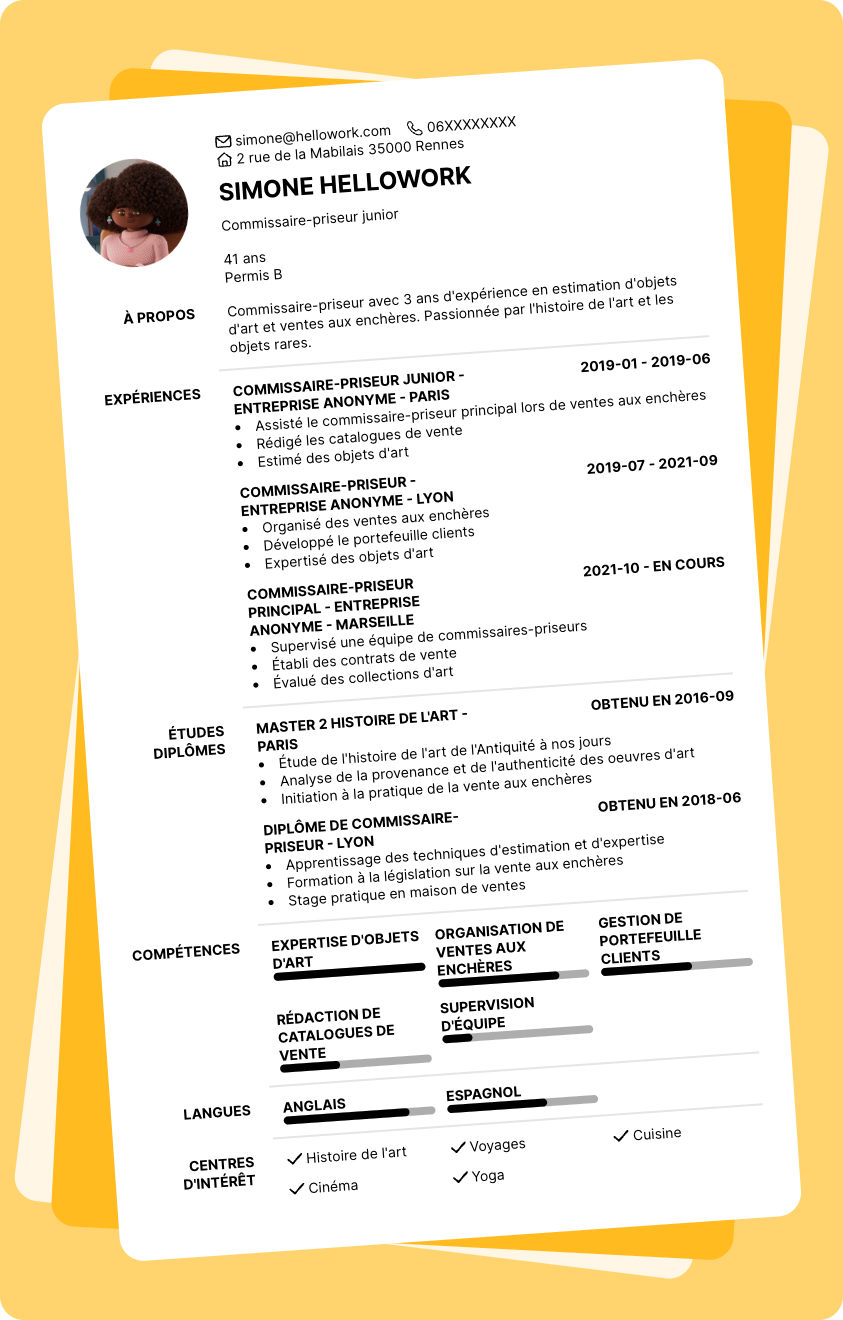 Exemple CV Commissaire priseur