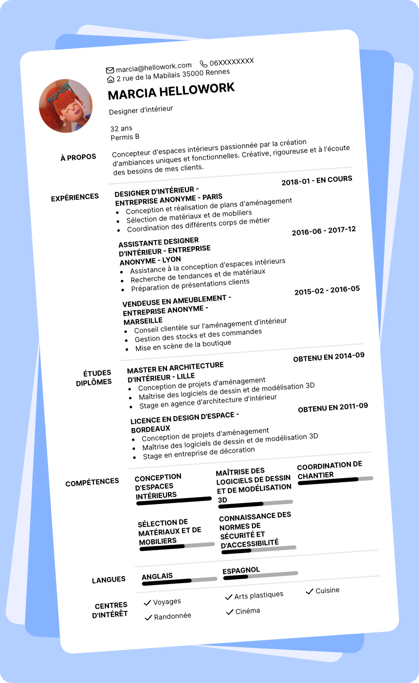 Exemple CV Designer d'espace