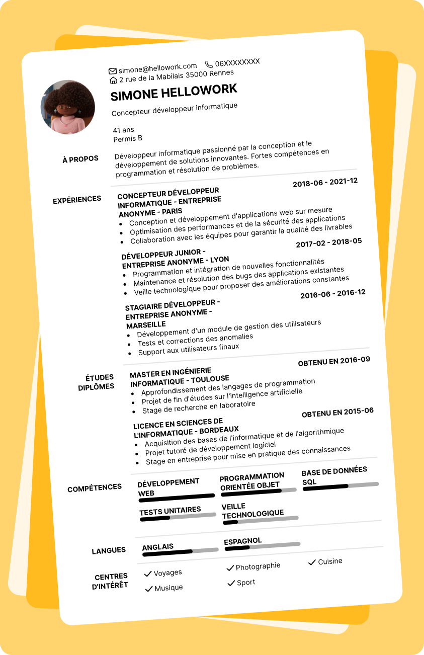 Modèle CV Concepteur développeur informatique Exemple CV Concepteur développeur informatique