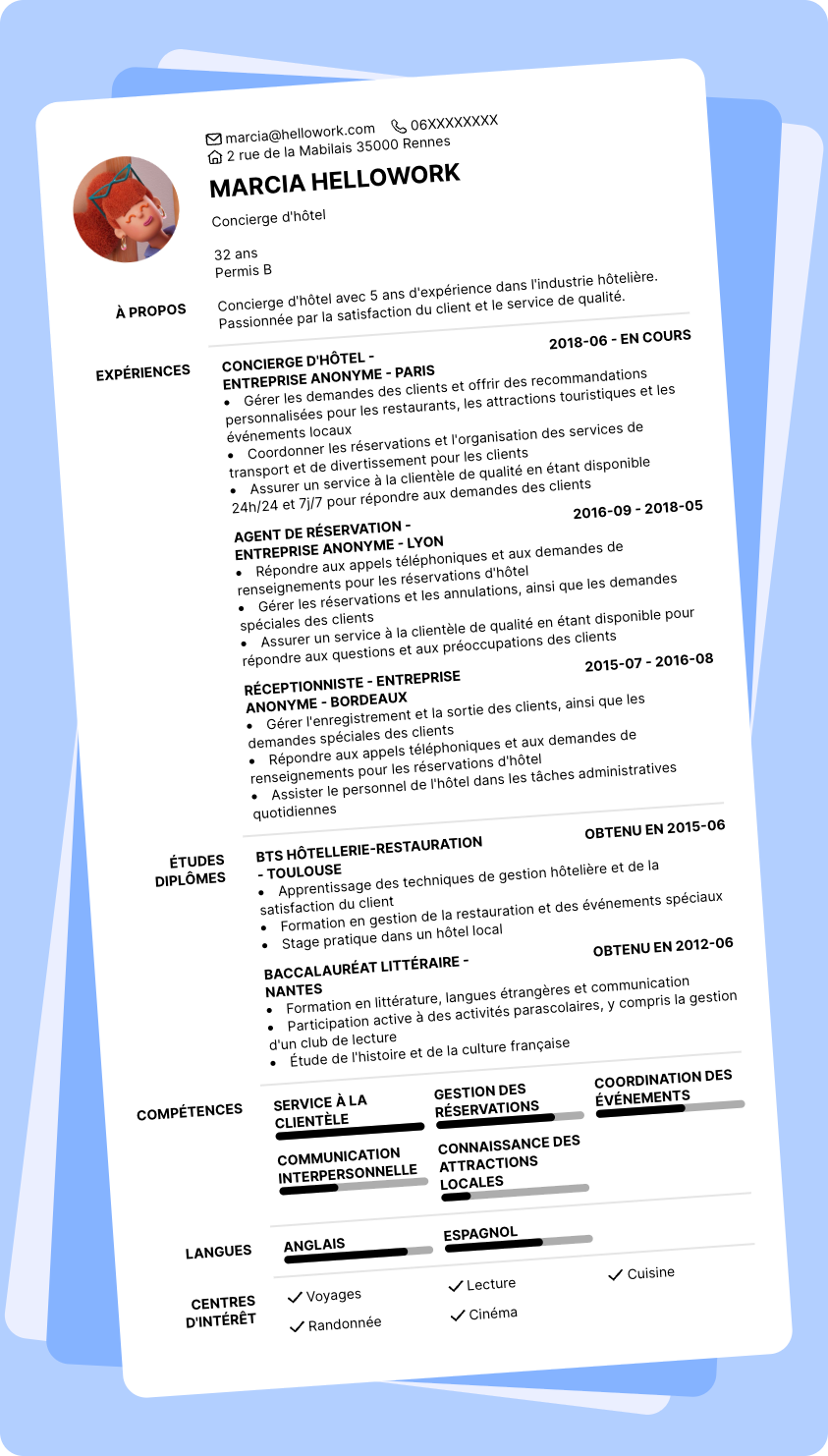 Exemple CV Concierge d'hôtel