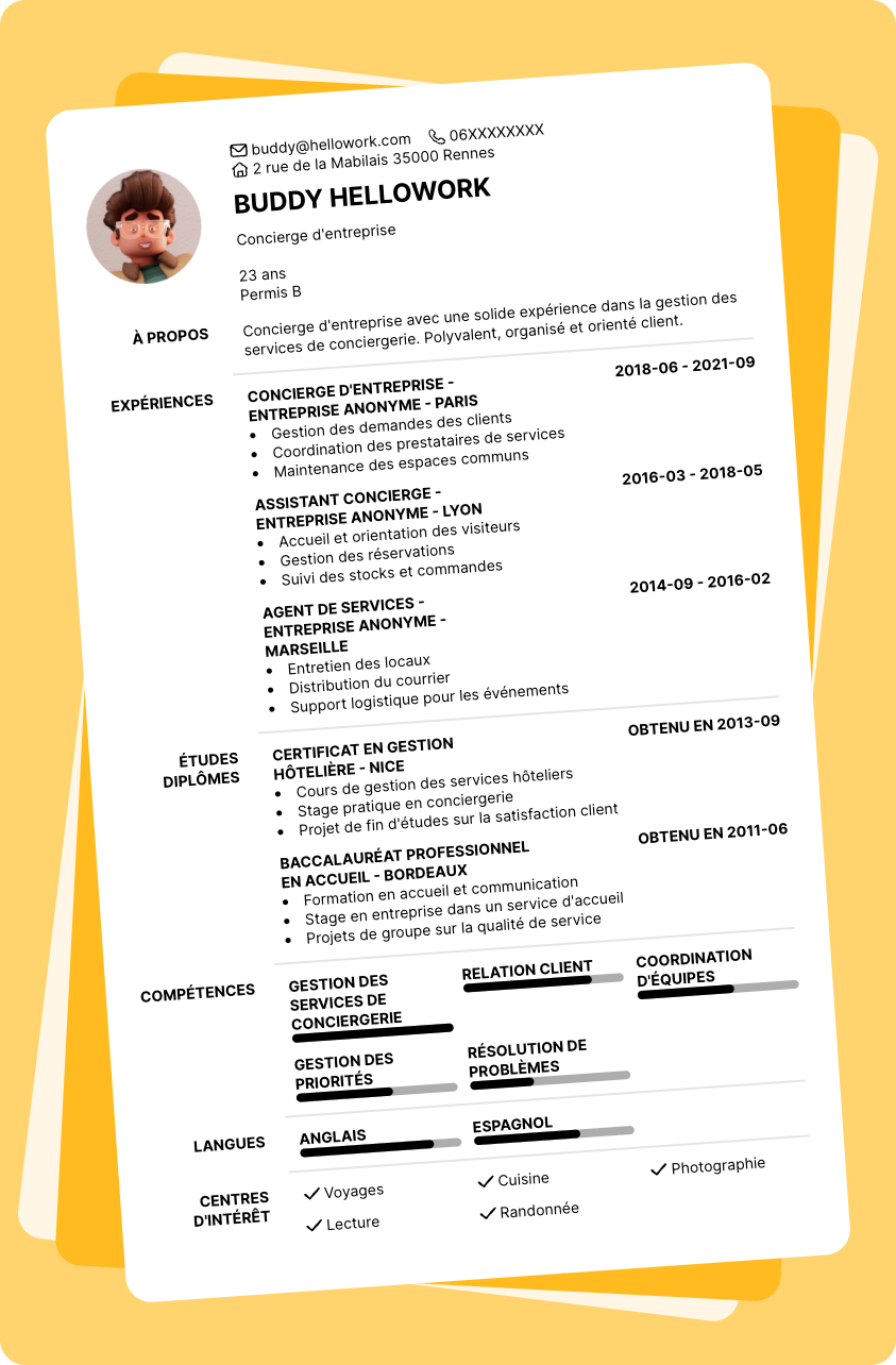 Exemple CV Concierge d'entreprise