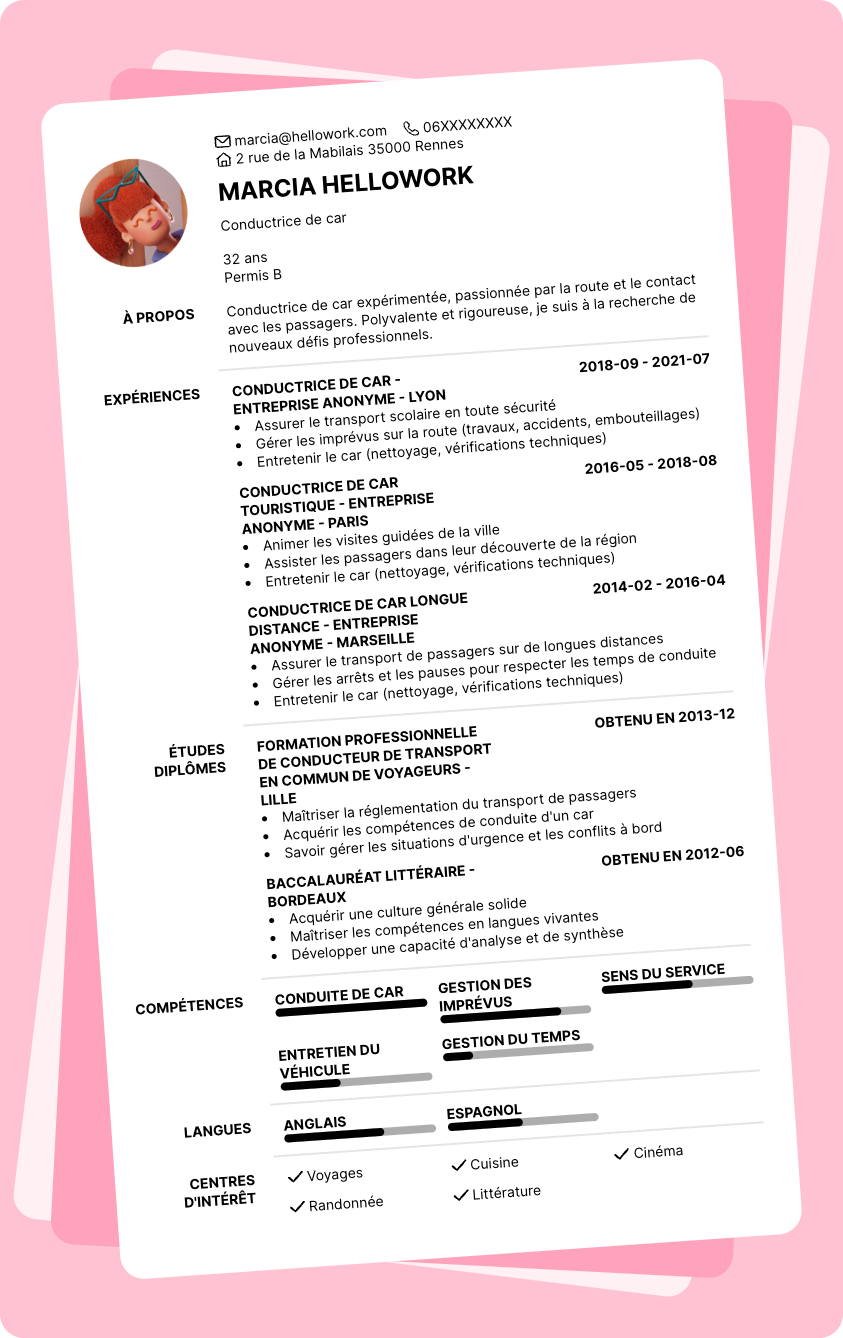 Modèle CV Conducteur de car Exemple CV Conducteur de car