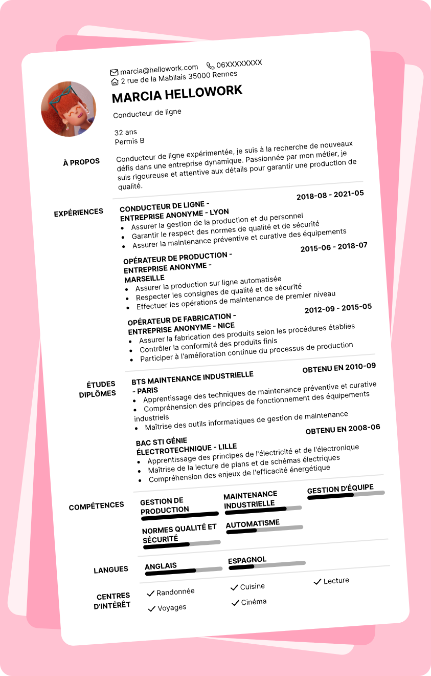 Exemple CV Conducteur de ligne
