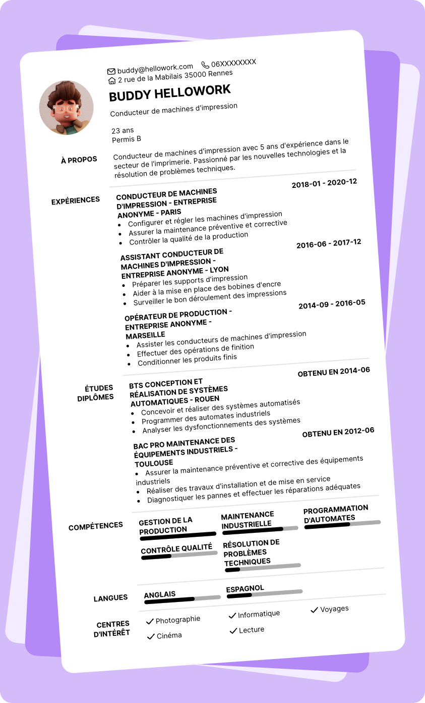 Exemple CV Conducteur offset