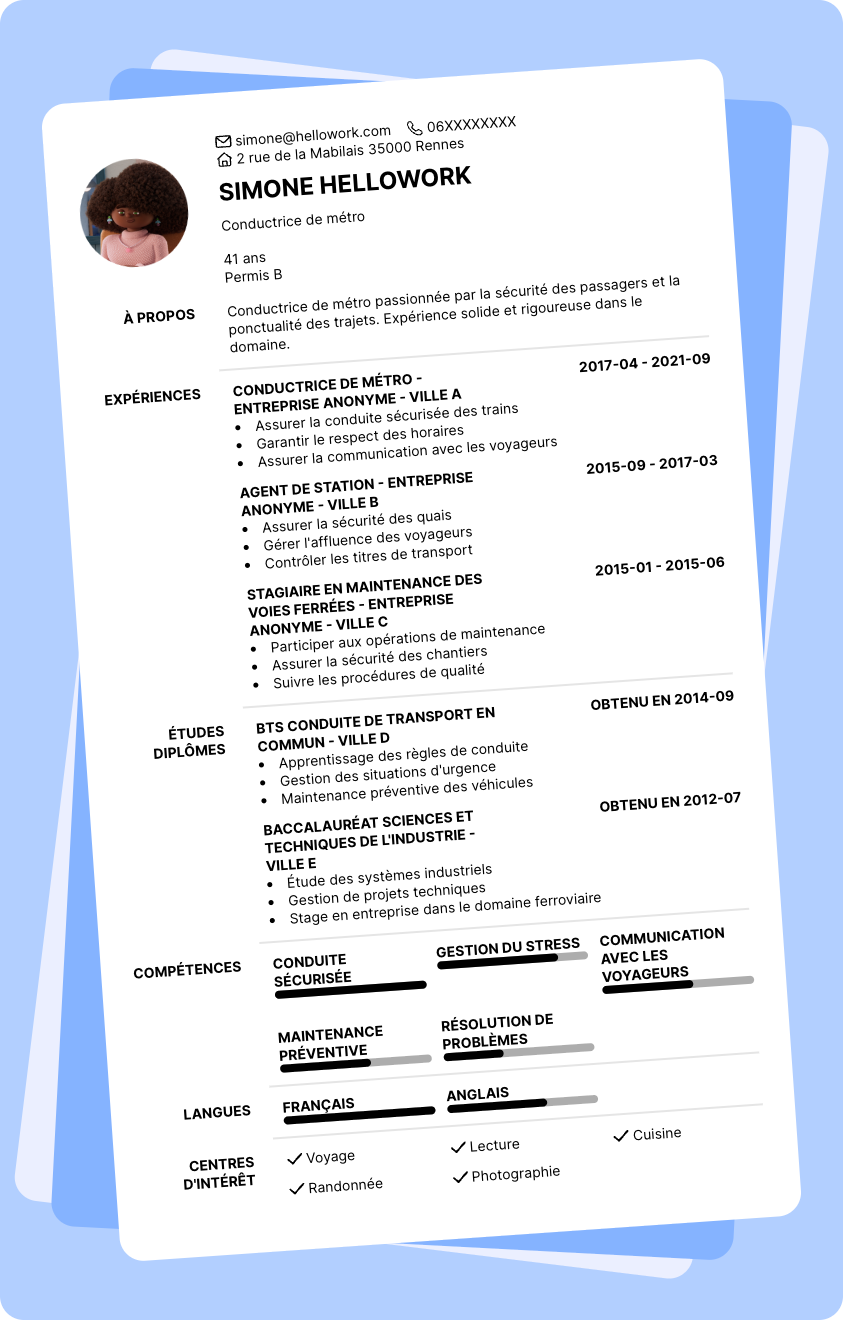 Exemple CV Conducteur de métro