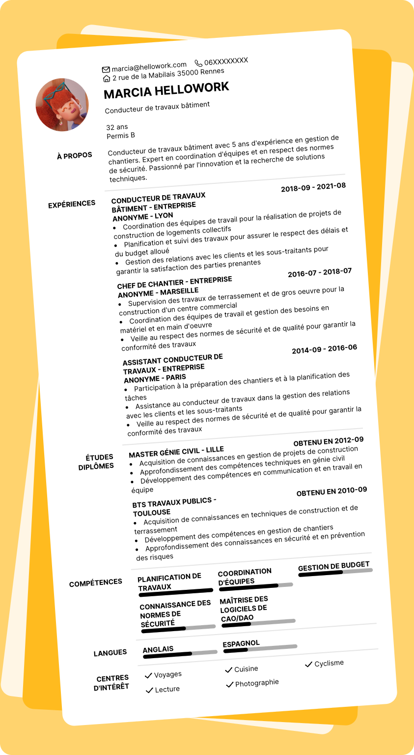 Modèle CV Conducteur de travaux bâtiment Exemple CV Conducteur de travaux bâtiment