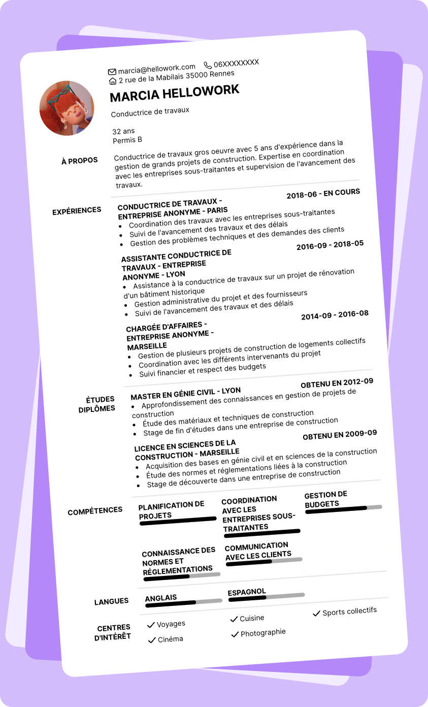 Exemple CV Conducteur de travaux gros oeuvre