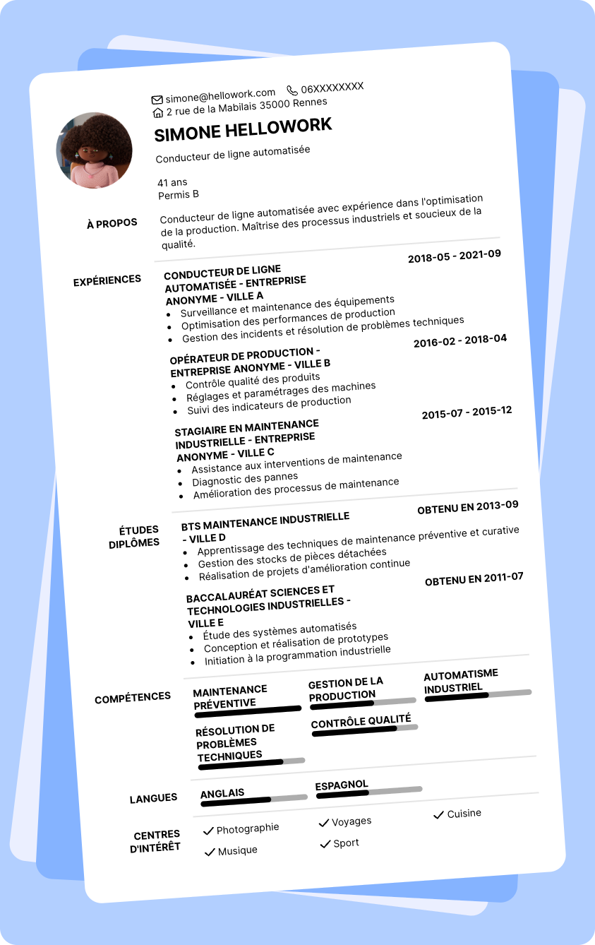 Exemple CV Conducteur de ligne automatisée