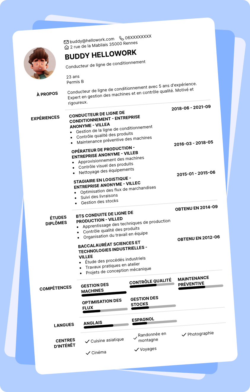 Modèle CV Conducteur de ligne de conditionnement Exemple CV Conducteur de ligne de conditionnement