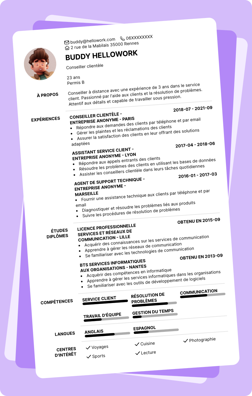 Exemple CV Téléconseiller