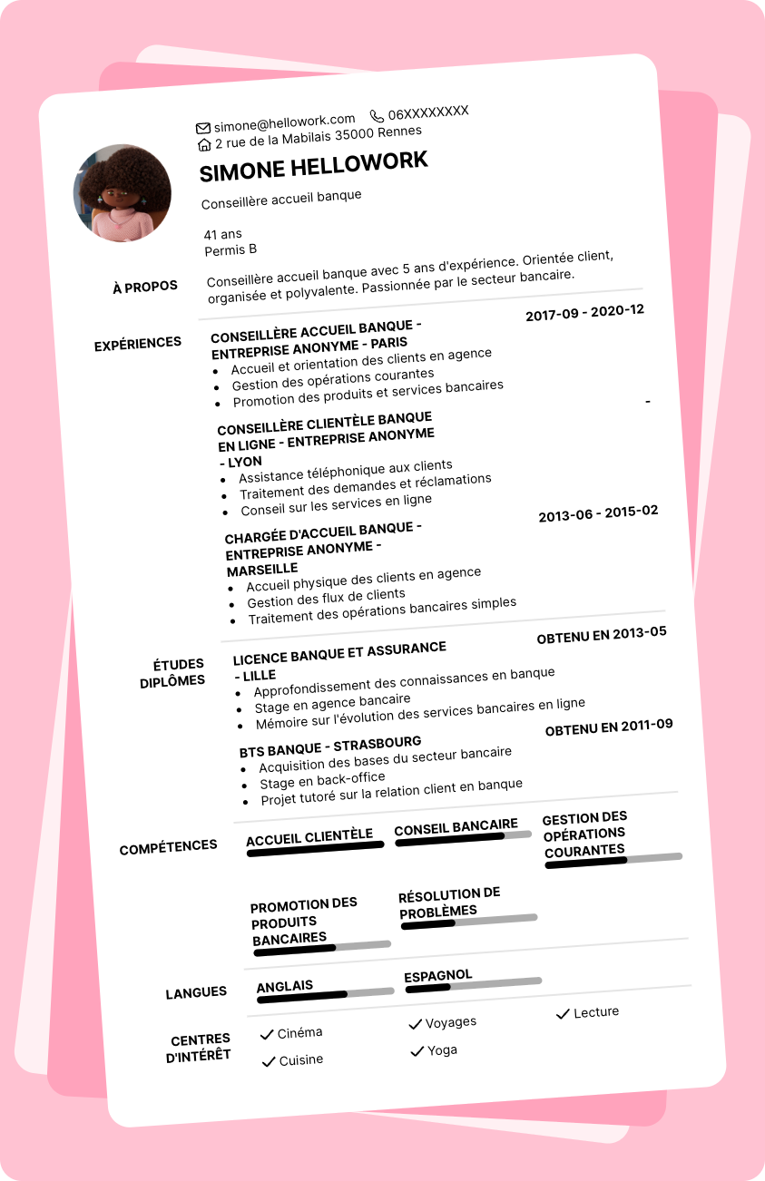 Exemple CV Conseiller accueil banque
