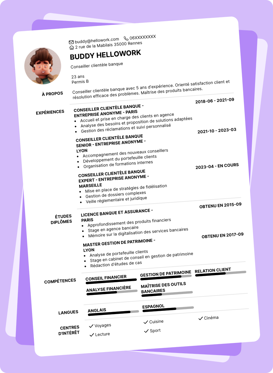 Exemple CV Conseiller clientèle banque