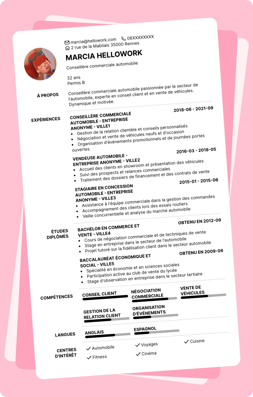 Exemple CV Conseiller commercial automobile