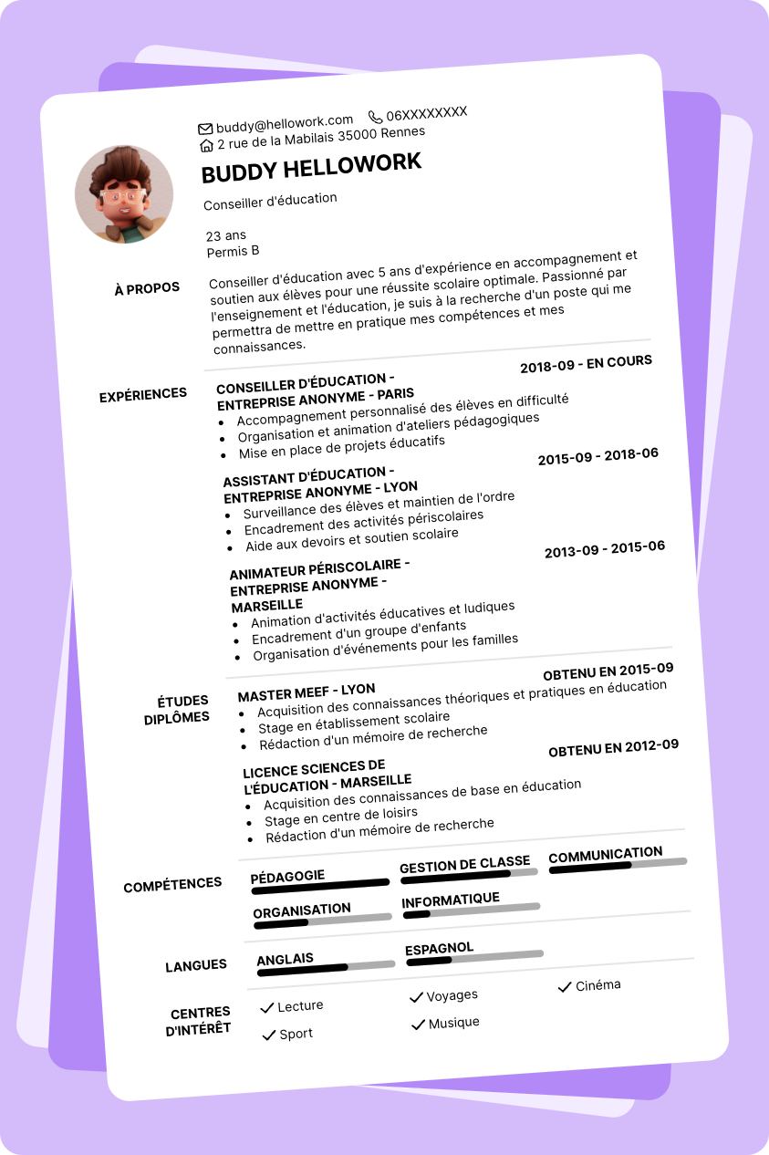 Exemple CV Assistant d'éducation
