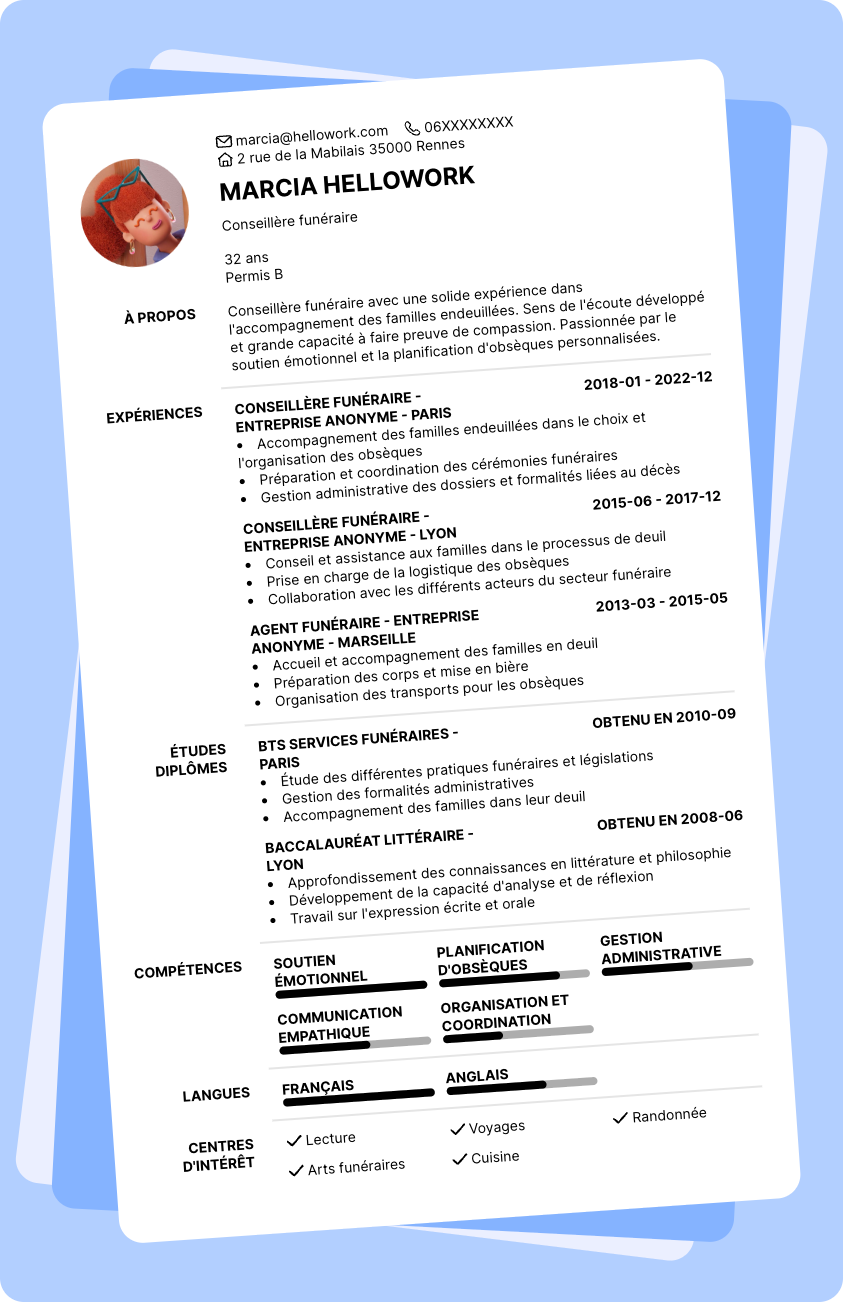 Exemple CV Conseiller funéraire