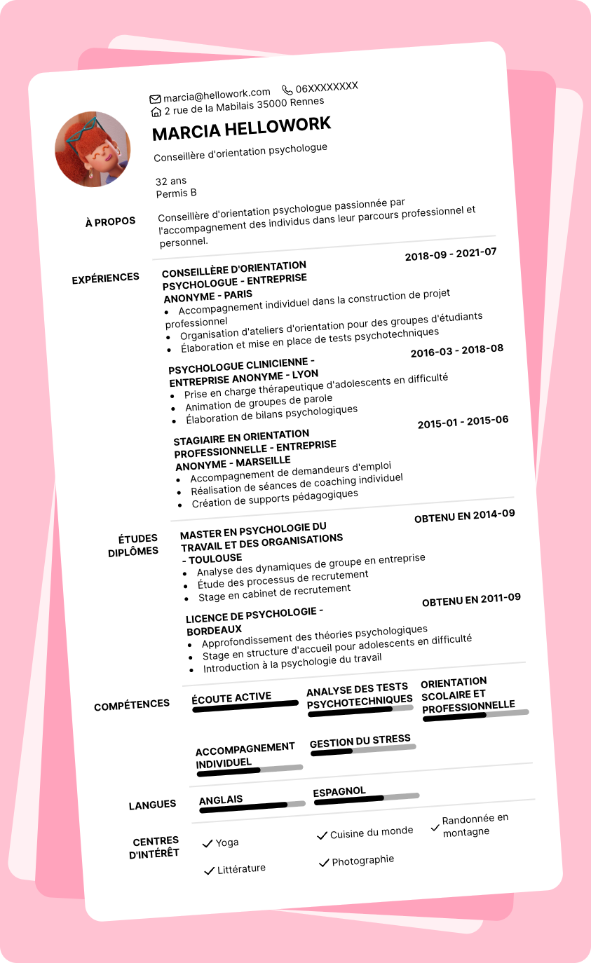 Modèle CV Conseiller d'orientation psychologue Exemple CV Conseiller d'orientation psychologue