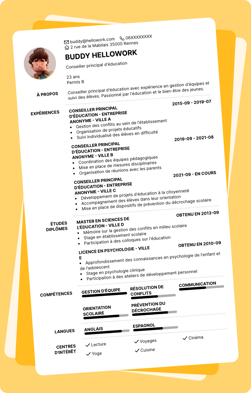 Exemple CV Conseiller principal d'éducation