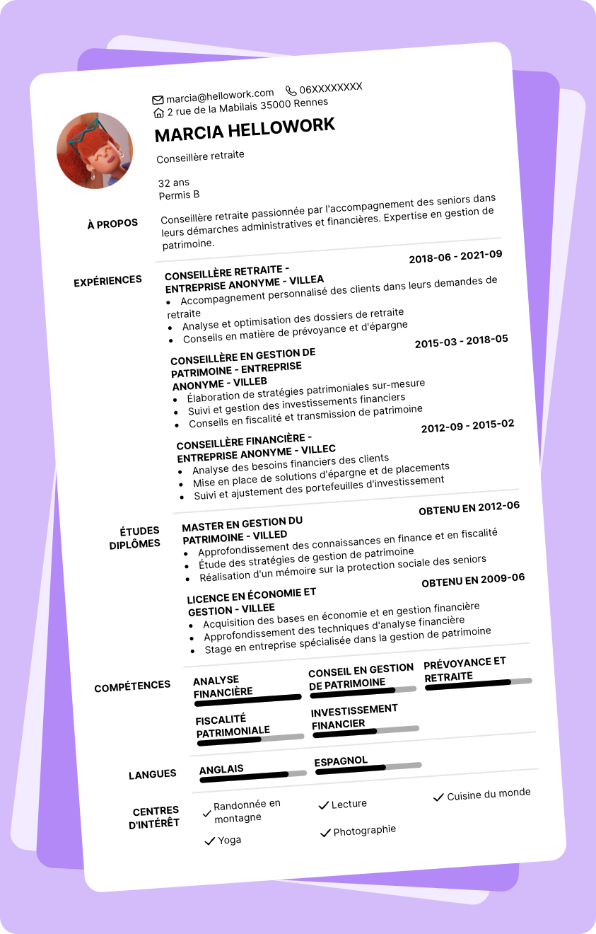 Exemple CV Conseiller retraite