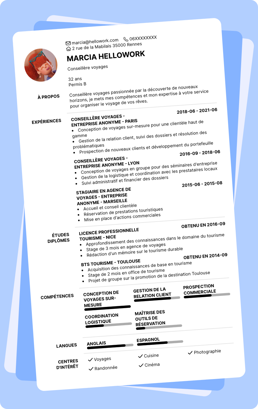 Exemple CV Conseiller de voyages