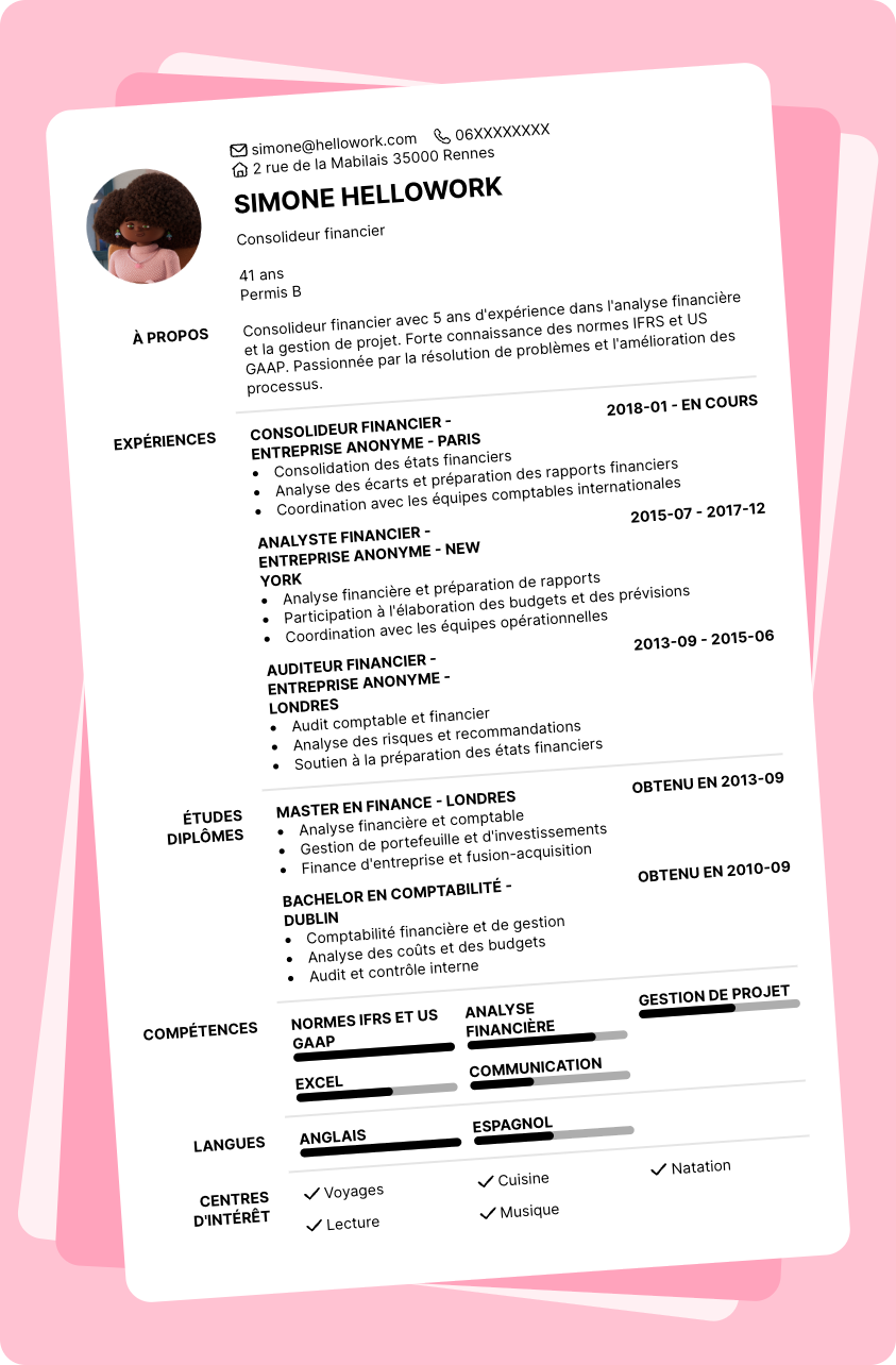 Exemple CV Consolideur financier