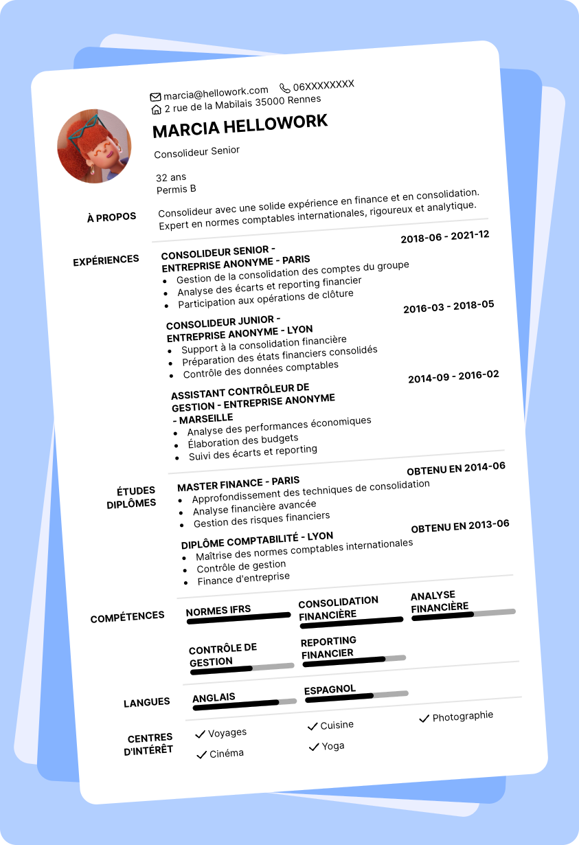 Modèle CV Consolideur Exemple CV Consolideur