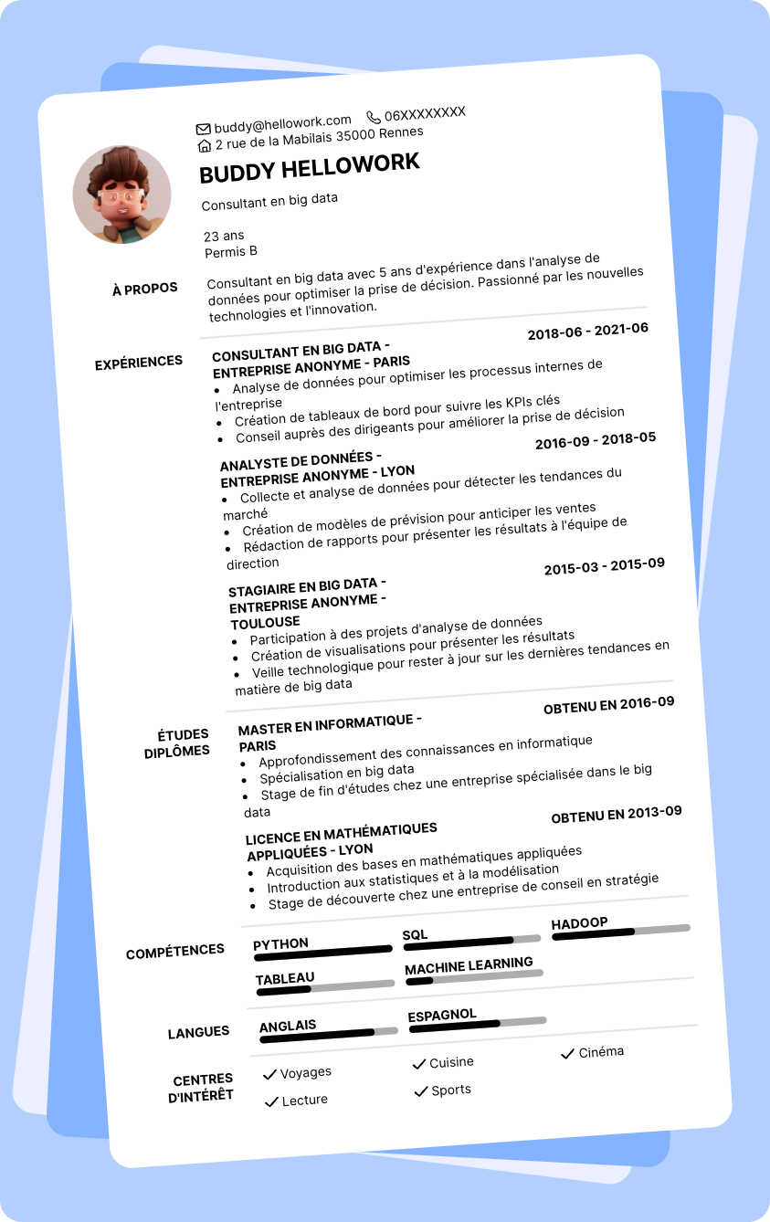 Modèle CV Consultant big data Exemple CV Consultant big data