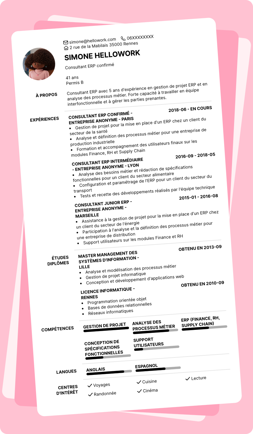 Modèle CV Consultant ERP Exemple CV Consultant ERP