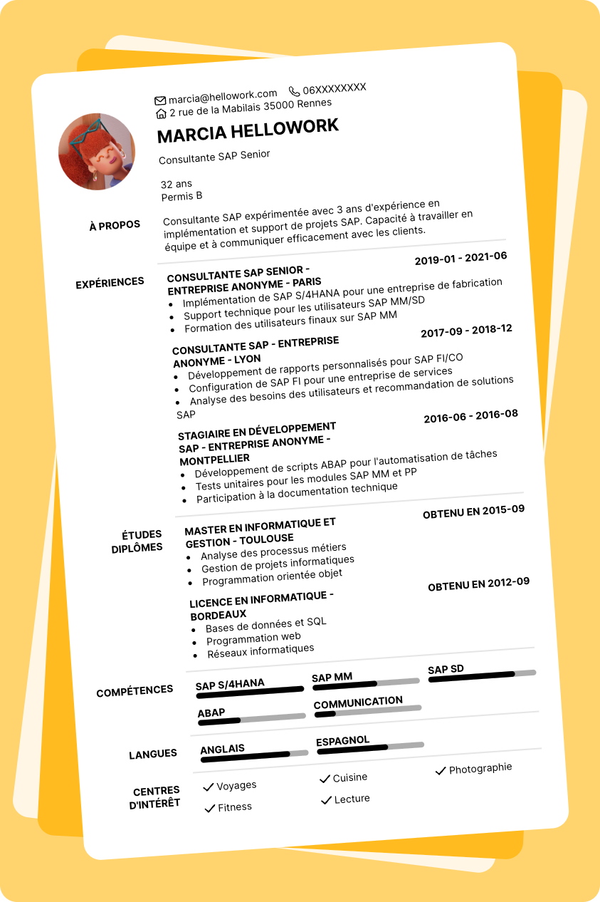 Modèle CV Consultant SAP Exemple CV Consultant SAP