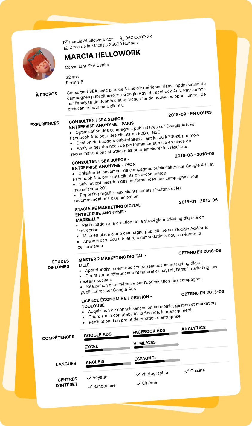 Modèle CV Consultant SEA Exemple CV Consultant SEA