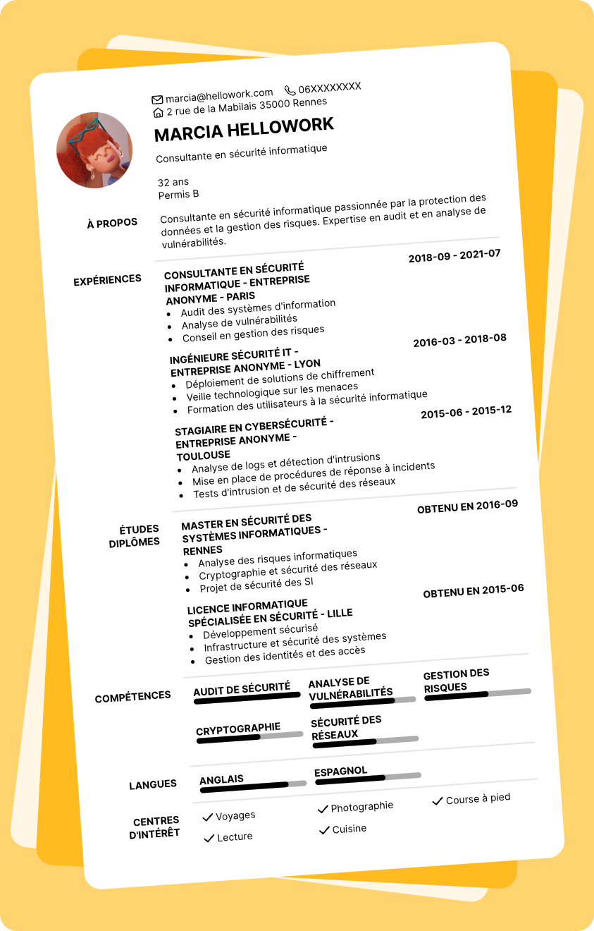 Modèle CV Consultant sécurité informatique Exemple CV Consultant sécurité informatique