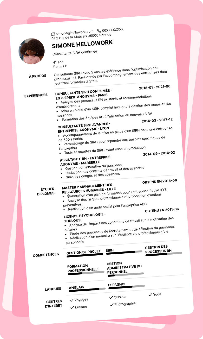 Exemple CV Consultant SIRH