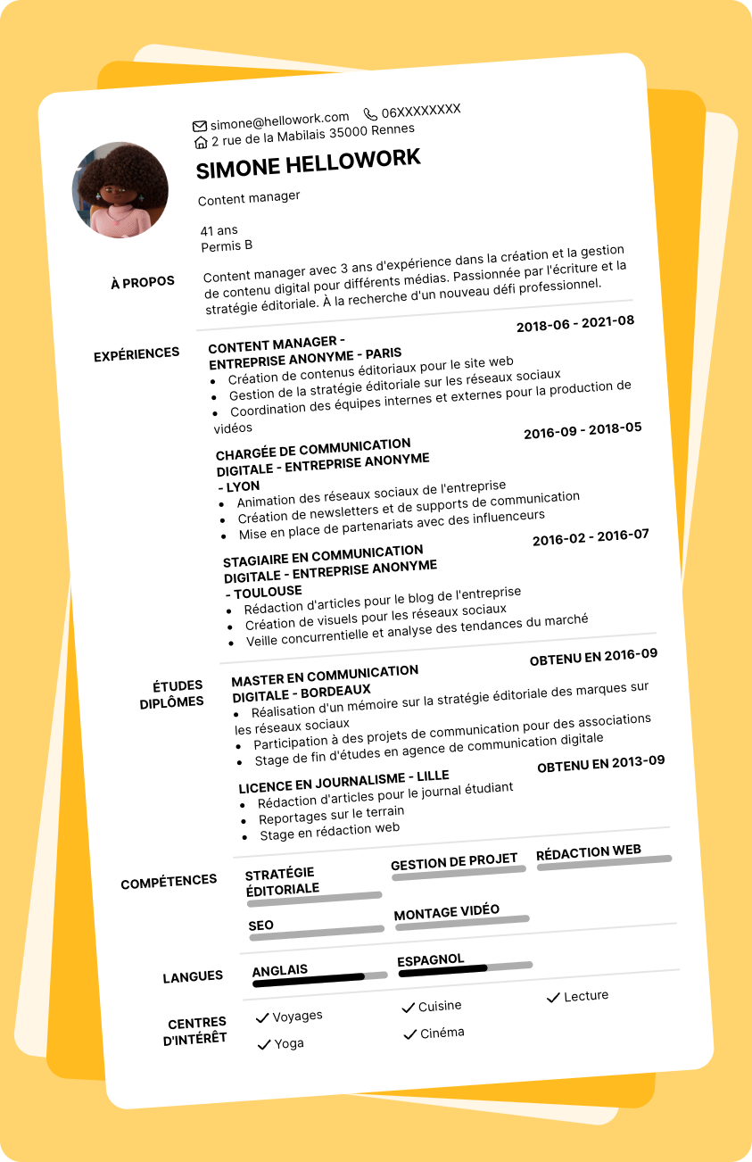 Modèle CV Content manager Exemple CV Content manager