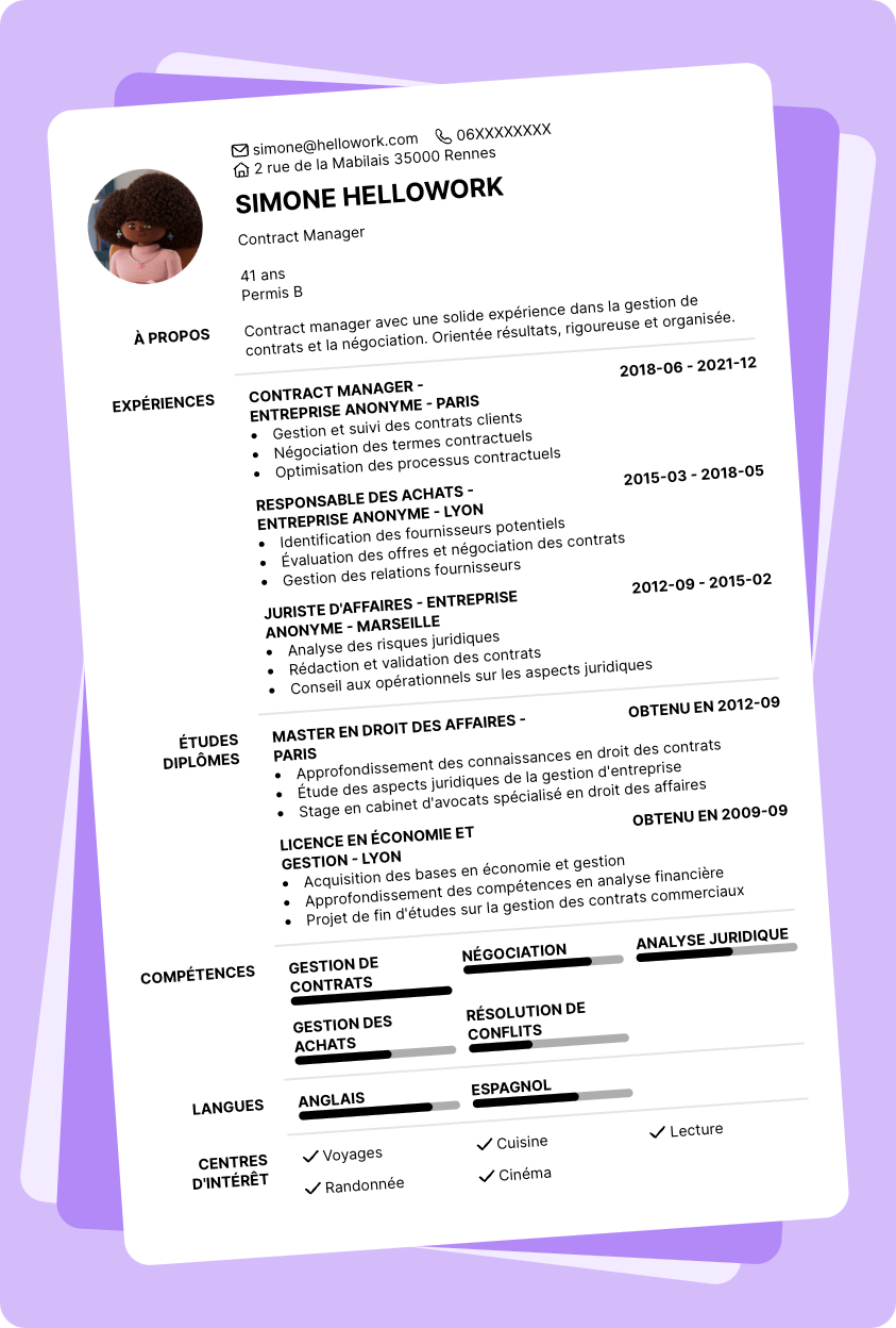 Exemple CV Contract manager