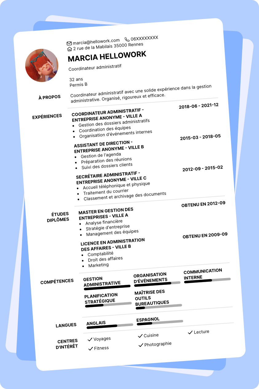 Modèle CV Coordinateur administratif Exemple CV Coordinateur administratif