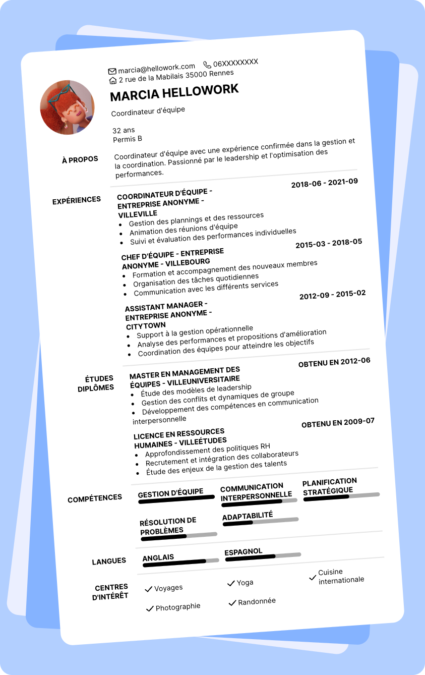 Modèle CV Coordinateur d'équipe Exemple CV Coordinateur d'équipe